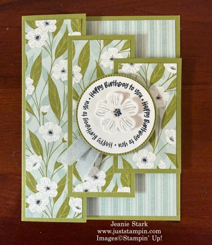 Stampin' Up! Round About Messages & Lovely Blossoms fun fold birthday card idea-Jeanie Stark StampinUp