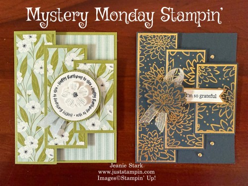 Stampin' Up! Split Panel Fun Fold cards with Lovely Blossom & Luxe Foliage Designer Series Paper-Jeanie Stark StampinUp