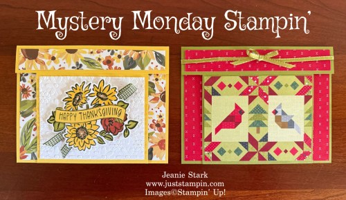 Stampin' Up! Overlay fun fold cards with A Stitched Season and Radiant Sunflowers-Jeanie Stark StampinUp
