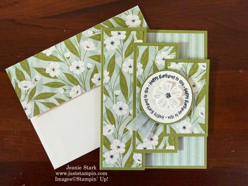 Stampin' Up! Round About Messages & Lovely Blossoms fun fold birthday card idea-Jeanie Stark StampinUp