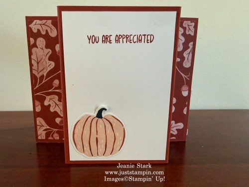 Stampin' Up! Painted Pumpkins bridge fold thank you card with Thanks & Giving stamp set and Painted Patch Designer Series Paper-Jeanie Stark StampinUp