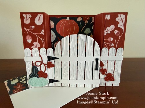 Stampin' Up! Painted Pumpkins bridge fold thank you card with Thanks & Giving stamp set and Painted Patch Designer Series Paper-Jeanie Stark StampinUp